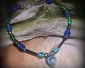 Buster's Sighthound Ocean Blues Heart Dog Necklace Medium- OOAK