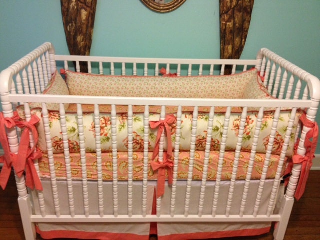 CUSTOM CRIB BEDDING: 3pc - Bumper, Sheet, Box Pleat Skirt