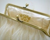 Monogrammed Ostrich Feather Clutch- Ivory and Gold