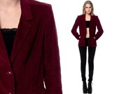 Corduroy BLAZER Jacket 70s Burgundy Indie Hipster Boho Vintage 80s Button Up 1970s Collared Women Fitted Coat Extra Small xs s