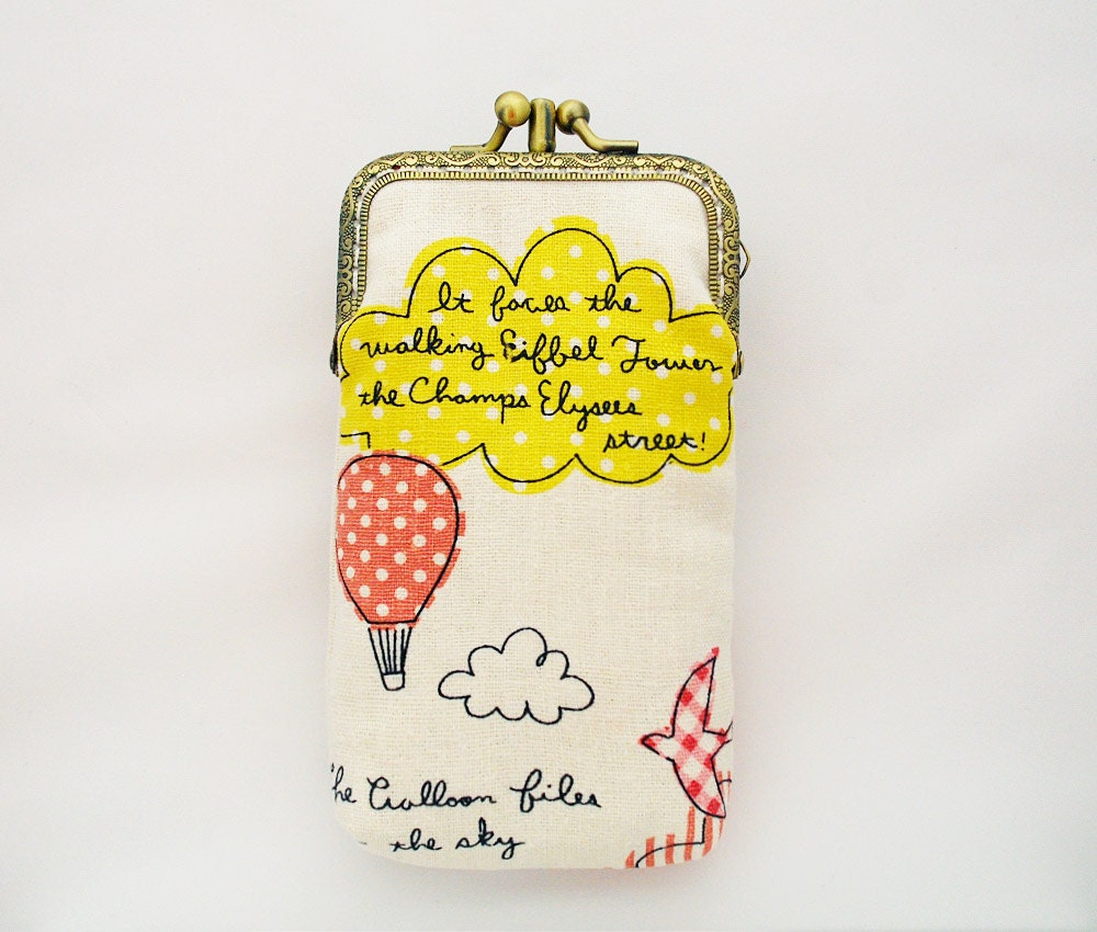 iPhone wallet / Double Pockets / iPhone Sleeve / iPhone Case / gadget case Hot Air Balloon travel (iPhone 5, Samsung Galaxy S4)