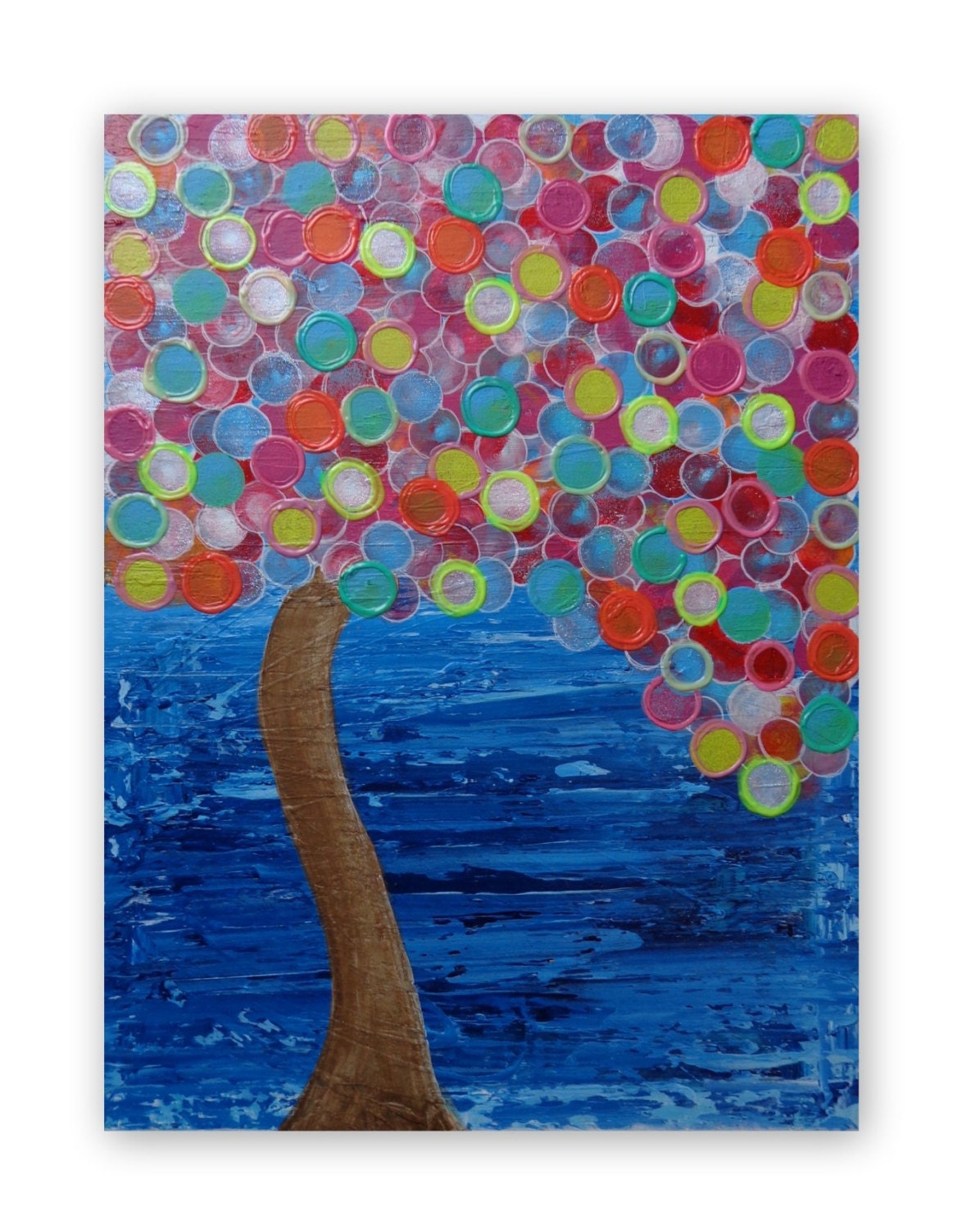 Original Abstract Painting Tree Textured Acrylic on Canvas 18x24 Beautiful Spring Colors Heather Montgomery Art