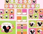 Digital Minnie Mouse Luau Party Package,  Minnie Mouse Luau  Party Decoration,  PDF Printable INSTANT DOWNLOAD