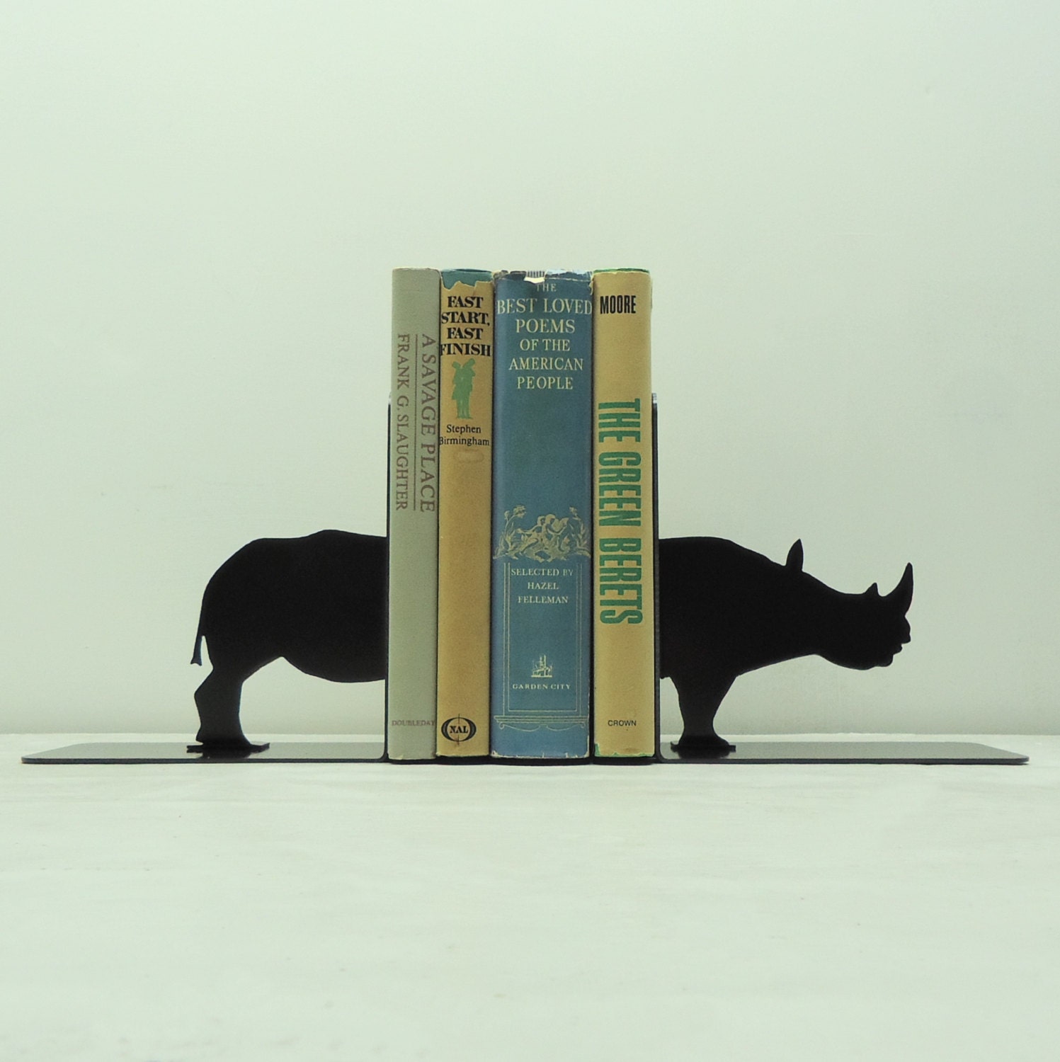 Rhino Metal Art Bookends - Free USA Shipping