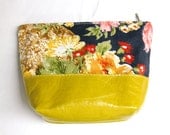 Leather Makeup Bag in Vintage Floral & Chartreuse