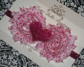 Pink Flower Headband - Pink Glitter Heart Headband - Baby Headband -Toddler Headband - Girls Headband