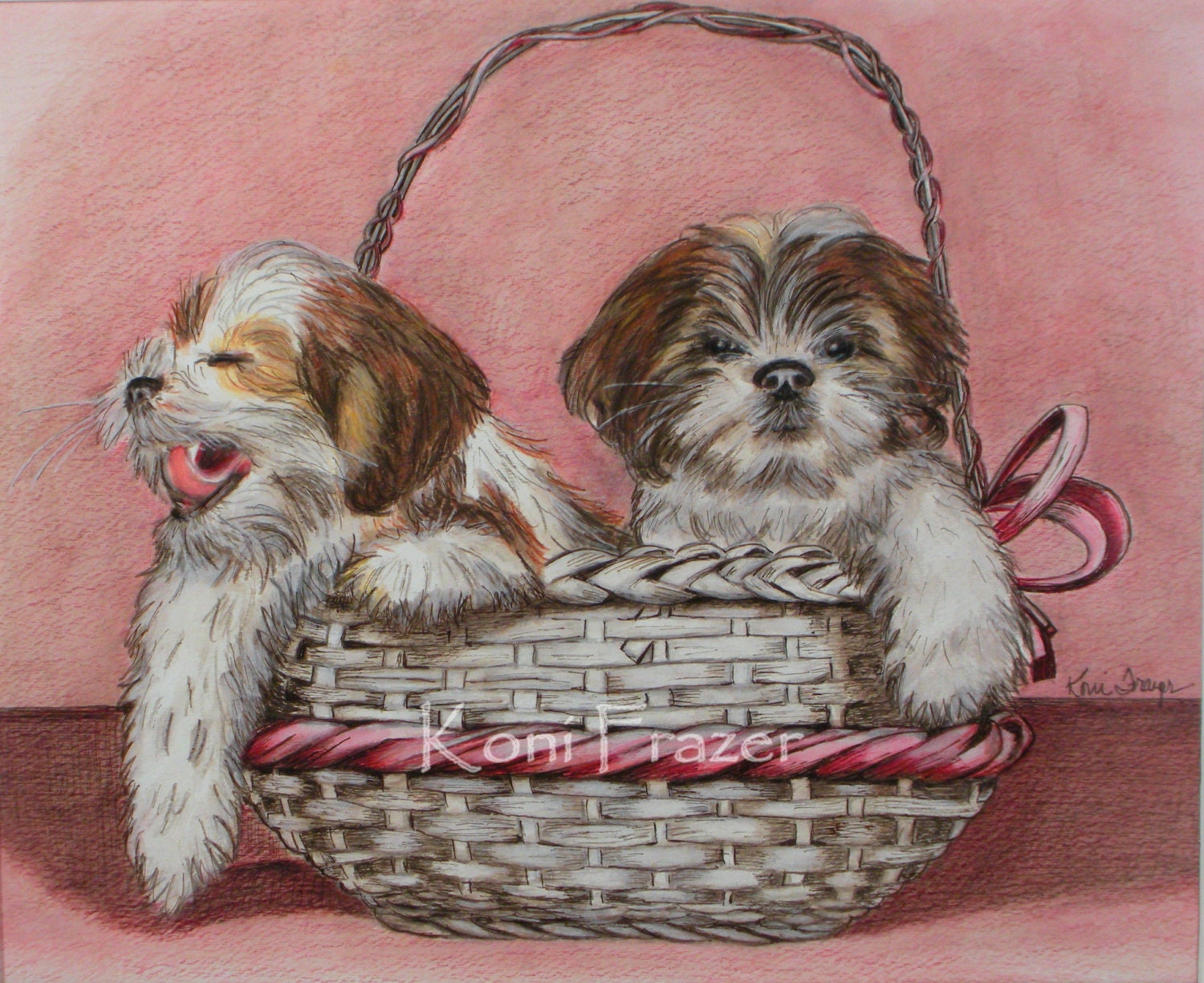 Puppies Fine Art ORIGINAL Watercolor painting  / childs room decor / nursery art
