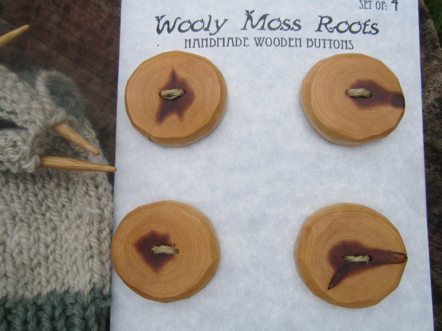4 Red Cedar Buttons- Reclaimed Western Red Cedar Wood- Handmade Wooden Buttons