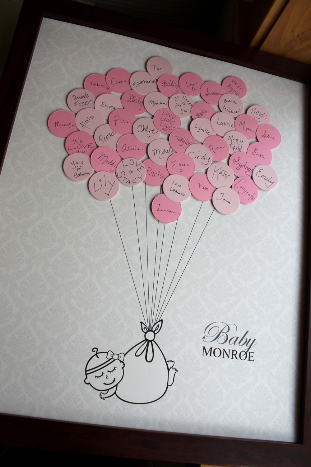 Baby Shower Guestbook -Damask Background -GIRL - 11x14