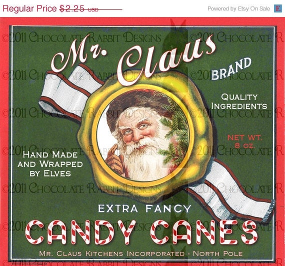 Vintage Christmas Santa Candy Label Instant Digital Download Printable Scrapbook Tag Card Holiday Image