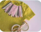 Little Girl Birthday One Piece, Pennant Flag Collar, Bib Style, Mustard Yellow Onesie, 3 6 12 Month, Hand Dyed, Cake Smash
