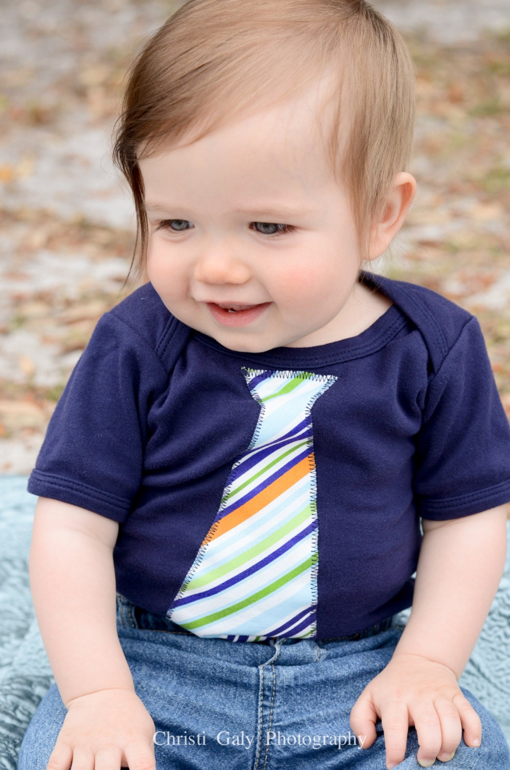 Baby Boys Clothing //Short Sleeve Boys Navy Onesie with a Striped Tie Applique // Boys Tie One piece // Size 3-6 Months