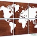Large World Map Wall Art on Dark Stained Woodgrain Panels - 24x36