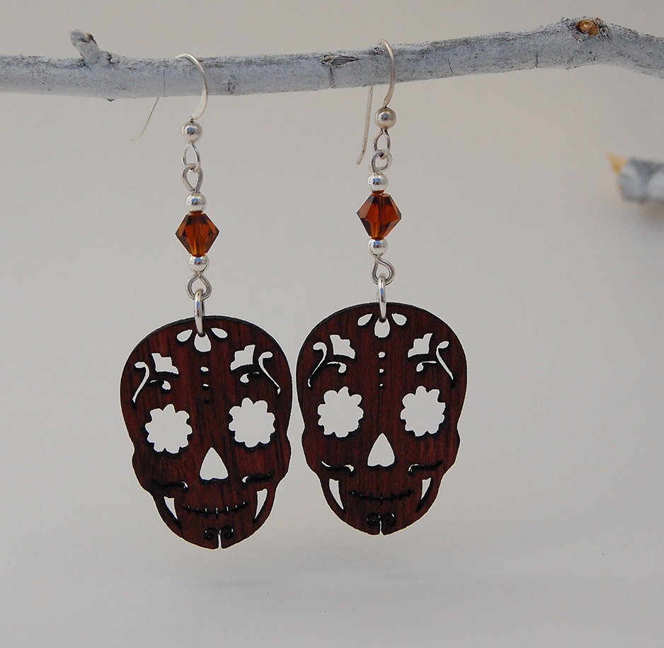 Purple Heart Sugar Skull Earrings