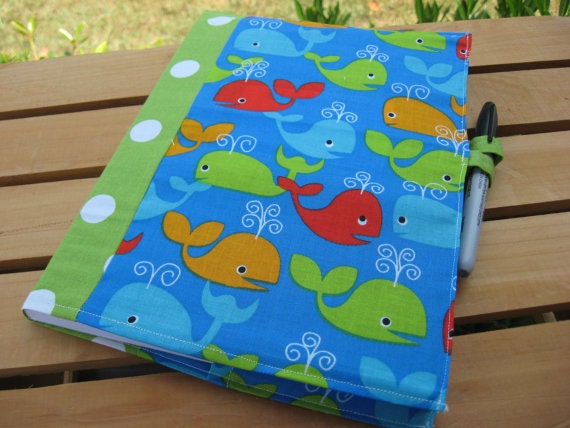 Whales with lime dots Composition Notebook cover.