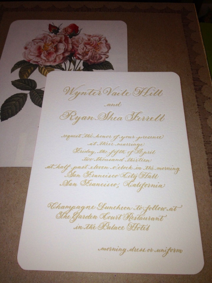 Wedding Calligraphy Invitation Letterpress on Duplex  Love No. 1 "Netherfield"