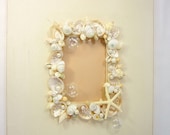 Beach Decor Wall Shell Frame - Nautical Wall Frame in Ivory Shells & Starfish