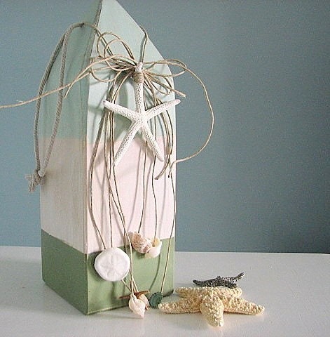 Beach Decor Seashell Buoy -  Nautical Decor Buoys w White Starfish & Shells