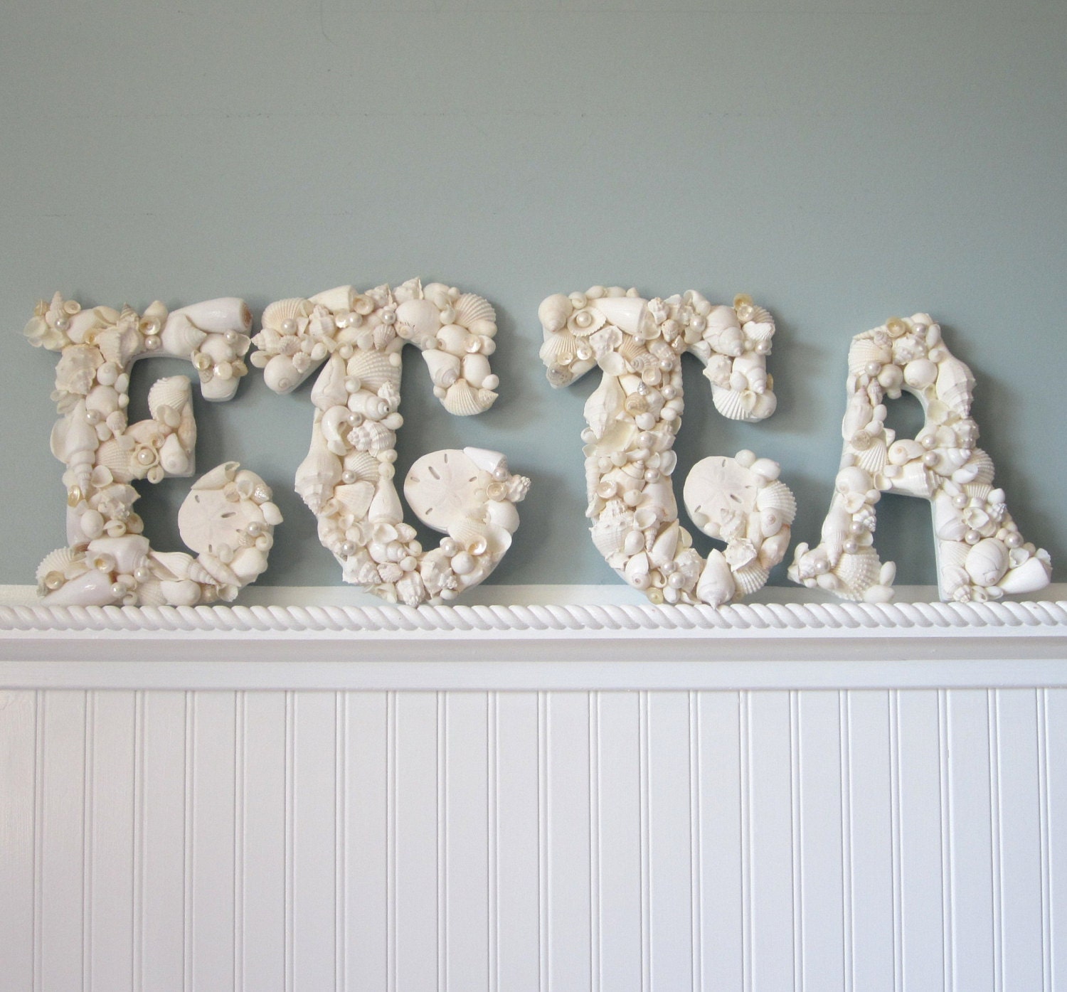 4pc Beach Decor Seashell Letters - Nautical Shell Letters, Choose any 4 in White or Natural