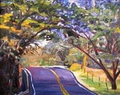 Art Print of Original Oil Painting Tropical Landscape  Hawaii Maui Purple Jacaranda Impressionist
