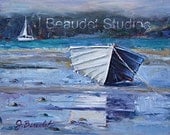 Original oil Painting Nautical BOAT art Beach Decor Impressionism ocean wall decor palette knife art
