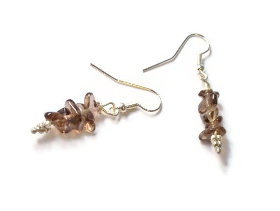 Smoky Quartz Beaded Earrings, Beaded Jewelry, Semi Precious Stone Jewelry, Handmade Jewelry