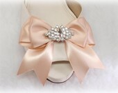 Set of 2 Shoe Clips in Blush Shoe Clips Wedding  Engagement,Reception Ivory Bow w/ Crystal rhinestone, Gift weddings bride- Color By choice