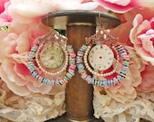 WATCHOUT vintage assemblage earrings rustic simply shabby chic unique watch face ooak hoops