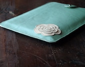 Leather Laptop Bag, MacBook Air 11 inch Case, Laptop Bag, Aqua MacBook Air 11 Sleeve,  MacBook / Vanilla  Ice Cream Mint Flower, june