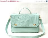 Leather Bag, Womens Briefcase, Leather Laptop Bag, Leather Tote, Office Purse, Summer Bag, Mint Leather Bag, Messenger,  Summer Fashion SALE