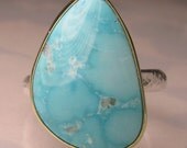 Natural Turquoise Ring - 18k Yellow Gold and Sterling Silver Cocktail Ring
