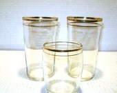 Three Vintage Gold Rimmed Cocktail Glasses,  Mad Men Barware, Retro, California, 2 Tallboys 1 low boy, Cheers, Set of 3 Trio