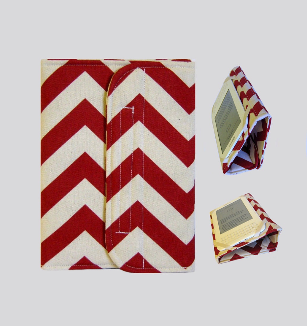 Standable Kindle Fire Cover Kindle Fire HD Cover Nexus 7 Cover iPad Mini Case Nook Tablet Cover Stand Up Tablet Cover Case Chevron Red