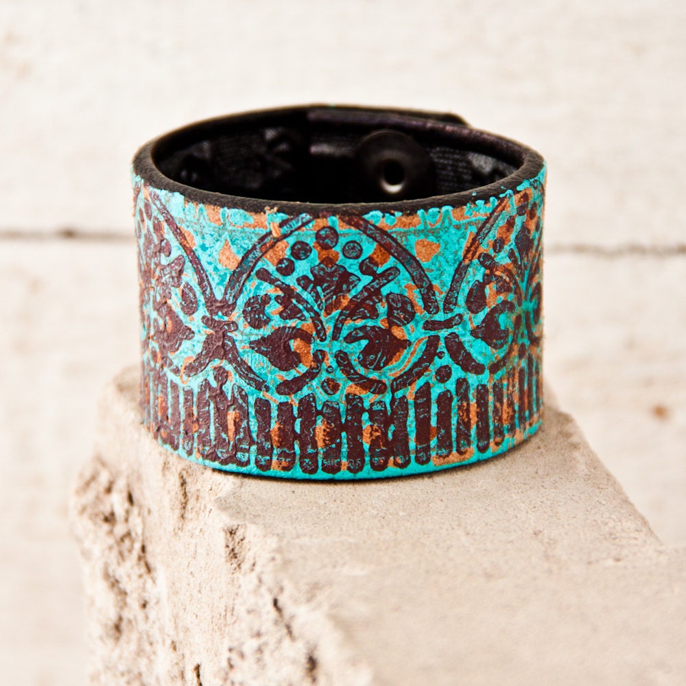 Turquoise Jewelry / Leather Cuff - Bracelet - Wristband - Southwest - Southwestern - Accessories - SALE