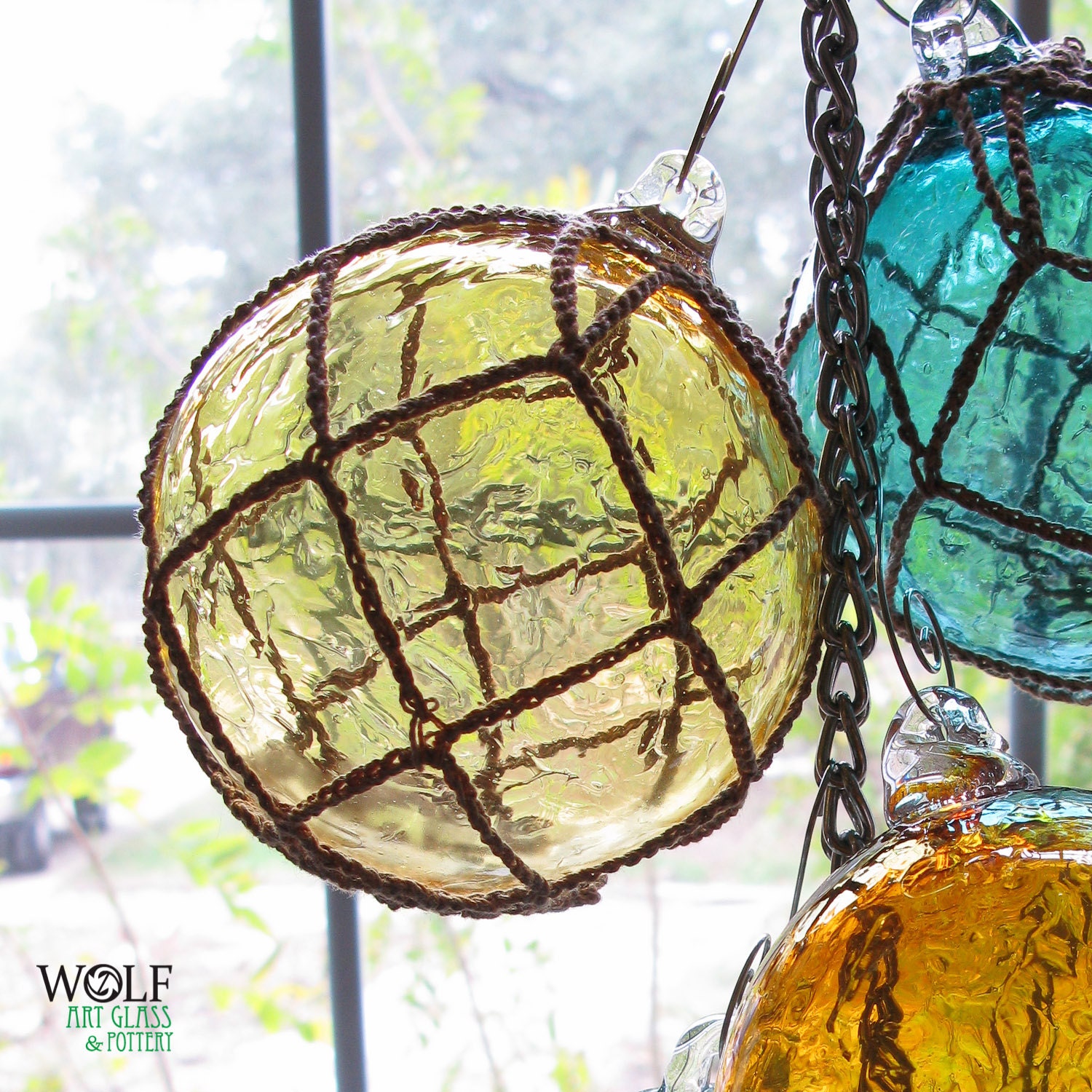 Blown Glass Holiday Tree Christmas Ornament Yellow Glass Fishing Float Ornament