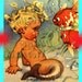 MB5  Merbaby Fabric Block Fairy Tale Mermaid Merboy Postcard Cotton Applique for Quilting 5 x 7