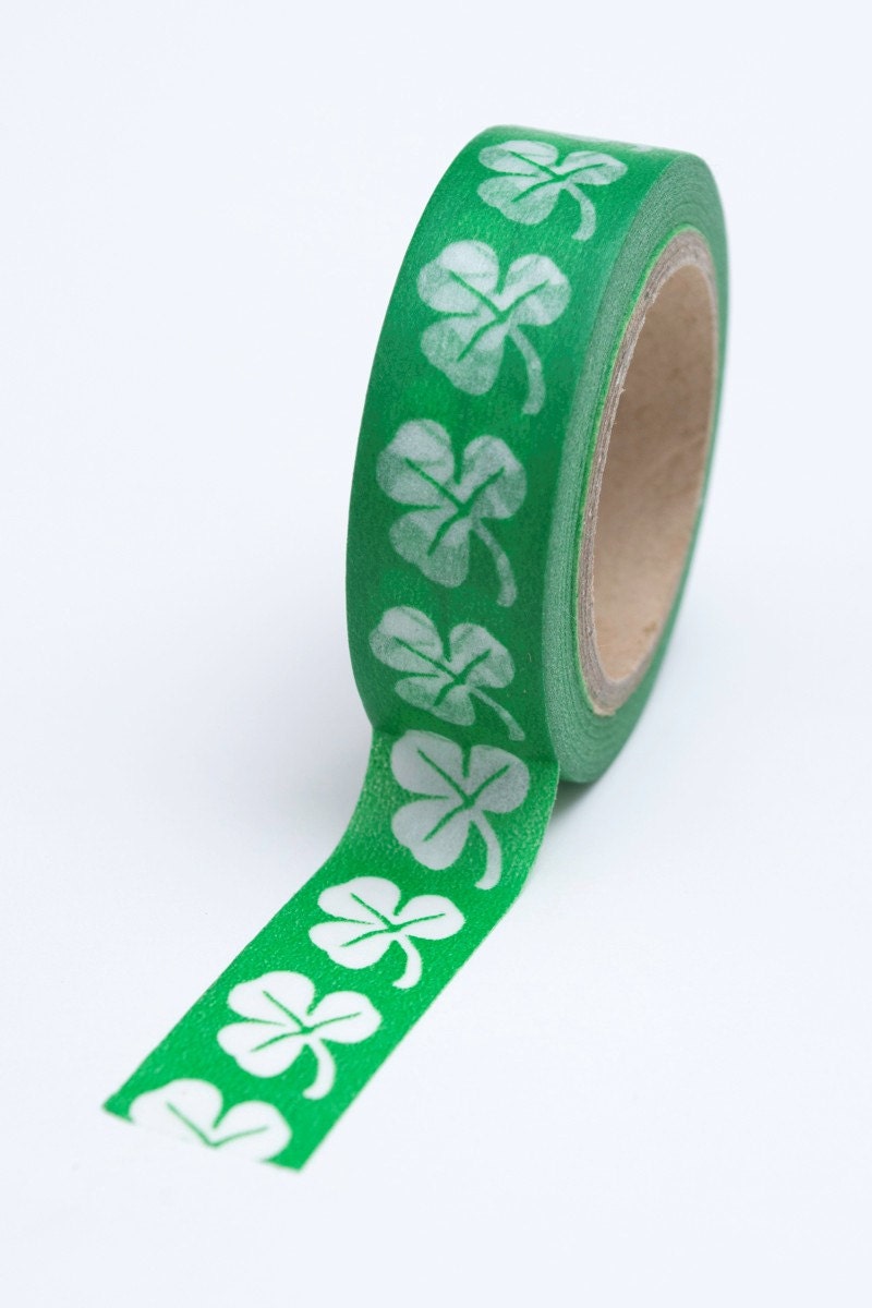 Washi Tape - 15mm - White Clovers on Green - Deco Paper Tape No. 737