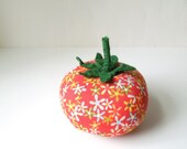 Red Orange and Green Floral Tomato Pincushion