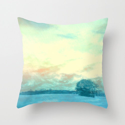 Winter Turquoise . Throw Pillow . Home Decor . Decoration . Nature . Trees . White . Turquoise . Elegant . Romantic