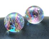 Dichroic Glass Stud Earrings in Warm Pink Tropical Cha Cha Colors, Translucent Mermaid Tears