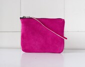 Pink  suede Leather  Clutch 5 inch, coin purse, every day purse