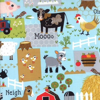 Nap Mat - Monogrammed Oink a Doodle Moo in Sky Nap Mat with Navy Double-sided Minky Blanket