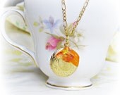 Mr Darcy Locket Necklace. Orange Flower Leaf Yellow Jane Austen Upcycled Classics Pride and Prejudice