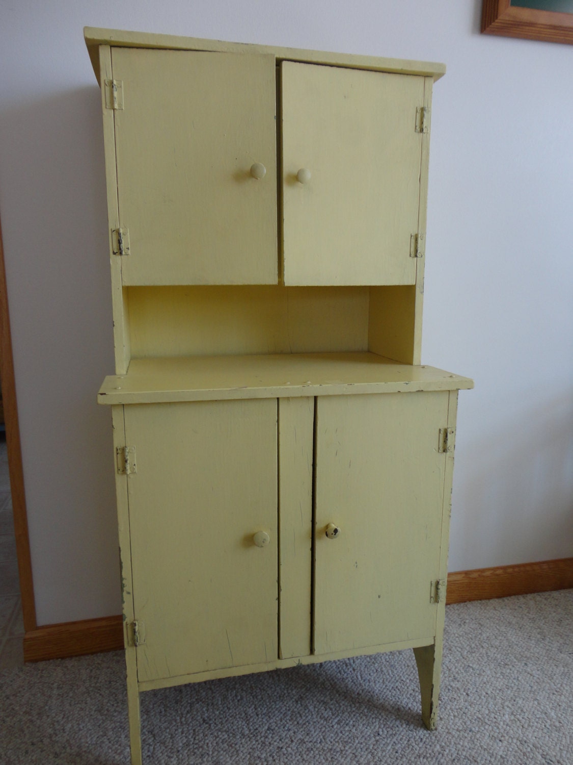 Vintage Childs Home  Made Cupboard Painted Yellow