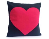 Pink Heart Appliqued Eco-Felt Pillow Cover on Navy Blue  - 18 inches