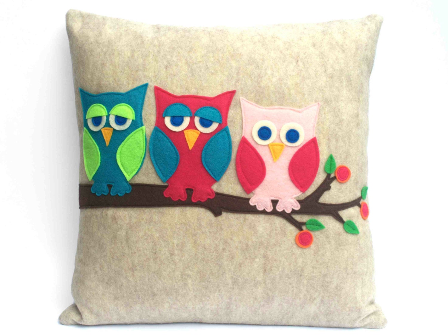 Appliqued Eco-Felt Pillow Cover - And Then There Were Three - 18 inches
