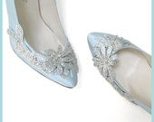 Something Blue Vine Crystal Applique Silver Beading Embellished Satin Bridal Wedding Shoes, Bella Belle DAWN