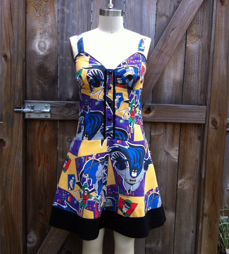 Batman Comic Pin Up Dress- OOAK Recycled