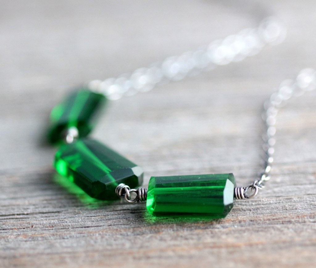 Ozma Necklace - Emerald Green Quartz Statement Necklace - Large Sterling Silver Nugget May Birthstone Spring Summer Fashion