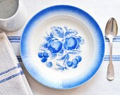 french antique serving bowl with blue pattern